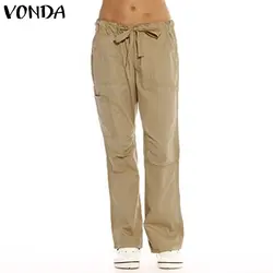 VONDA женские брюки 2019 осень повседневные Looae однотонные расклешенные брюки винтажные ремни мешковатые брюки женские плавки плюс размер S-5XL