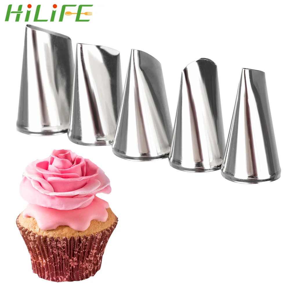 

HILIFE 5 Pcs/set Rose Petal Nozzles Stainless Steel Baking Cupcake Pastry Tools DIY Cake Cream Decoration Icing Piping Nozzles