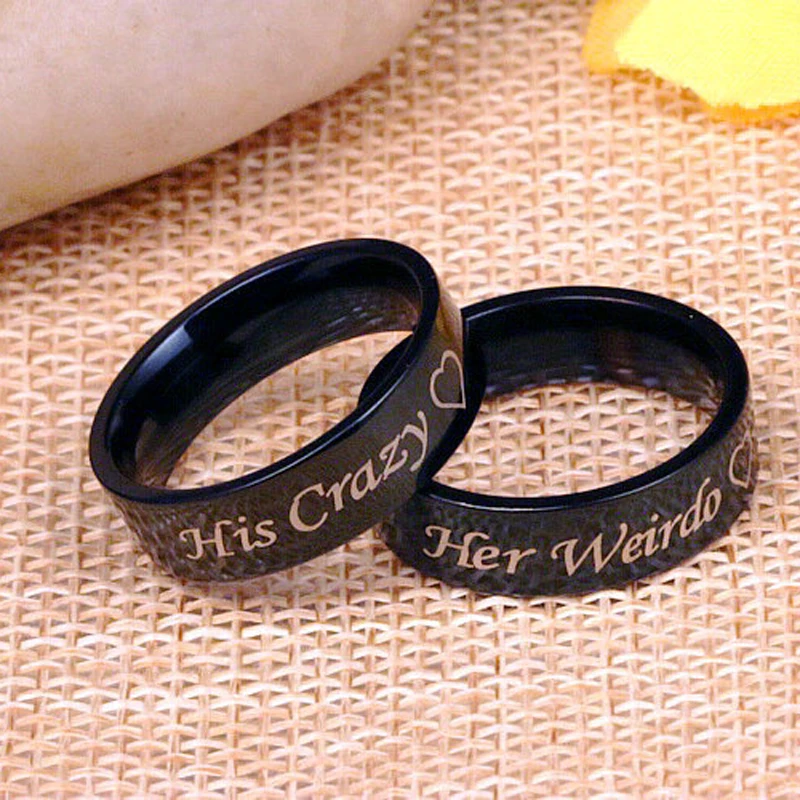 Titanium Stainless Steel His Crazy/Her Weirdo Heart Ring Engagement Wedding Band Ring For Women Men Couple Girlfriend Boyfriend