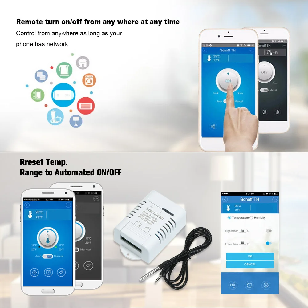 EWeLink TH 16 умный Wifi переключатель 16A/3500 Вт контроль температуры беспроводной