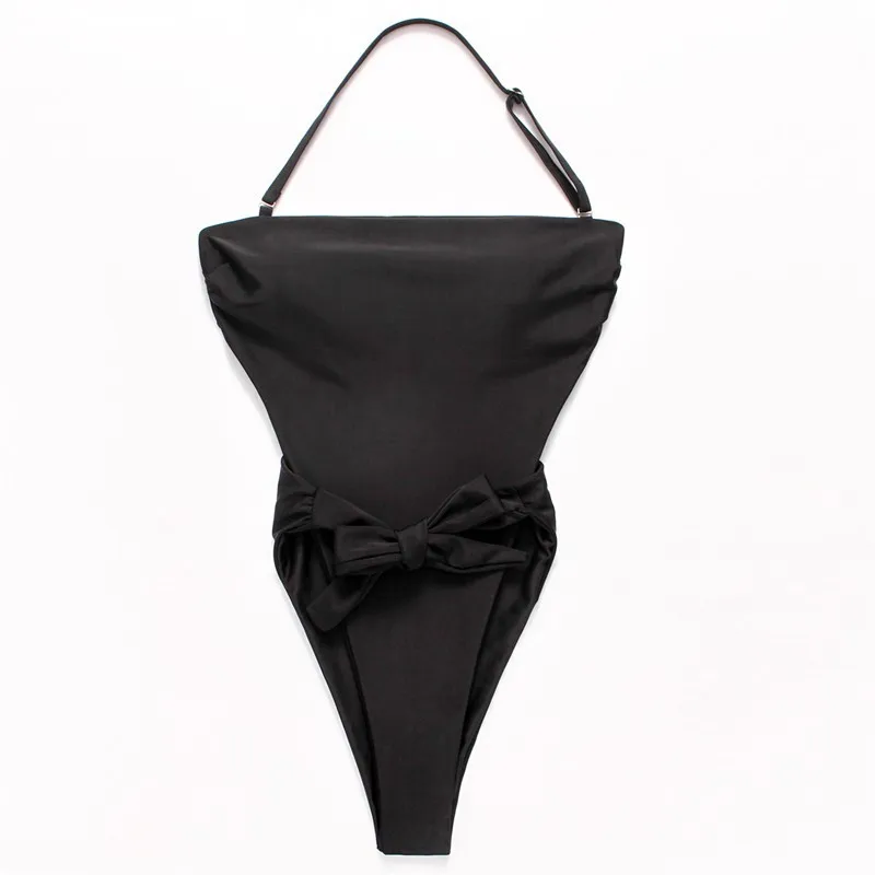 Sexy Solid One Piece Swimwear Women Halter High Cut Swimsuit Strapless Off Shoulder Bikini Set Female Summer Swimming Suit 2019