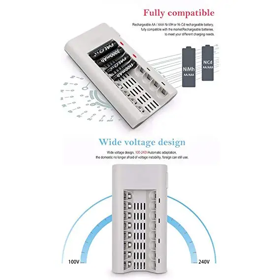 100 комплектов C808W 8 слотов зарядное устройство для батарей AA/ AAA NiCd NiMh