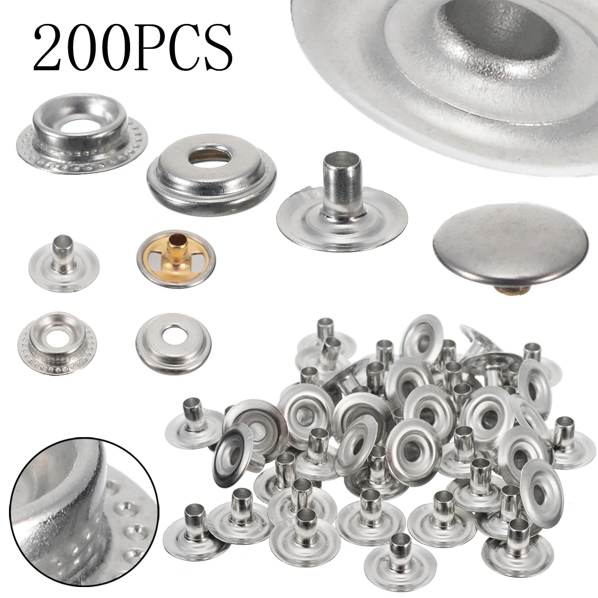 

New 200x Snap Fastener Kit Stainless Steel Canvas To Screw Press Stud Boat 15mm