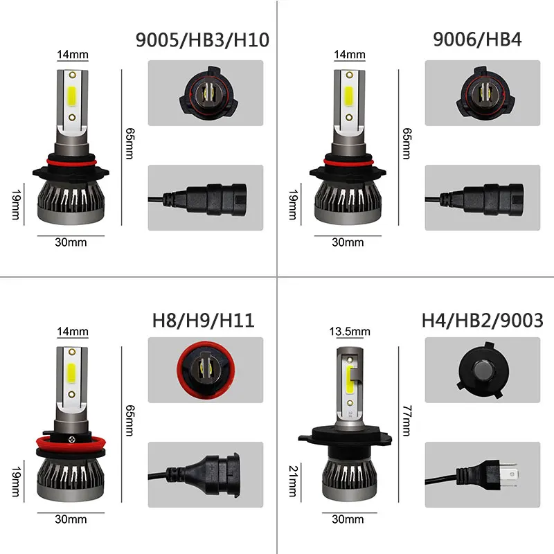 H8 H9 H11 9005 HB3 H10 9006 HB4 H4 HB2 9003 Автомобильный светодиодный фар 18 W 6000 K 4000lm Замена