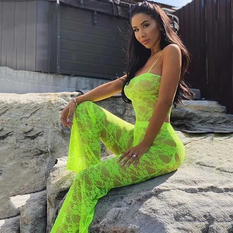 

Fuedage Solid Lace Romper Women Jumpsuit Summer Hollow Out Sexy Long Overalls Casual Jumpsuits For Women 2019