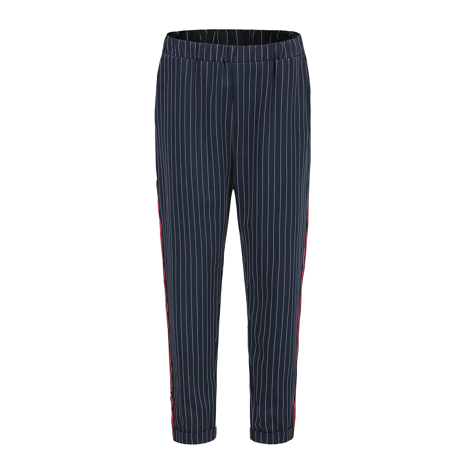 navy blue striped trousers