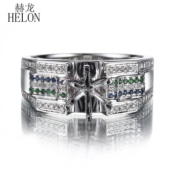 

HELON Sterling Sliver 925 Diamonds Sapphires Tsavorites 6mm Round Cut Semi Mount Ring Setting Vintage Trendy Party Gift Jewelry