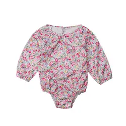 Детский комбинезон для маленьких девочек, одежда с цветочным принтом для девочек, комбинезон с длинными рукавами для новорожденных, одежда