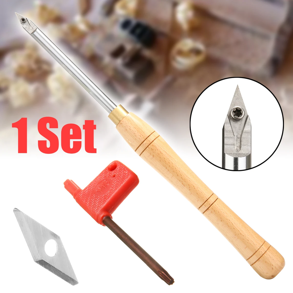

1 Set Hand-held Lathe Turning Tools 90 HCR Blades + Boring Bar with Wrench Woodworking Sculpture Tool for Wood Acrylic Plastic