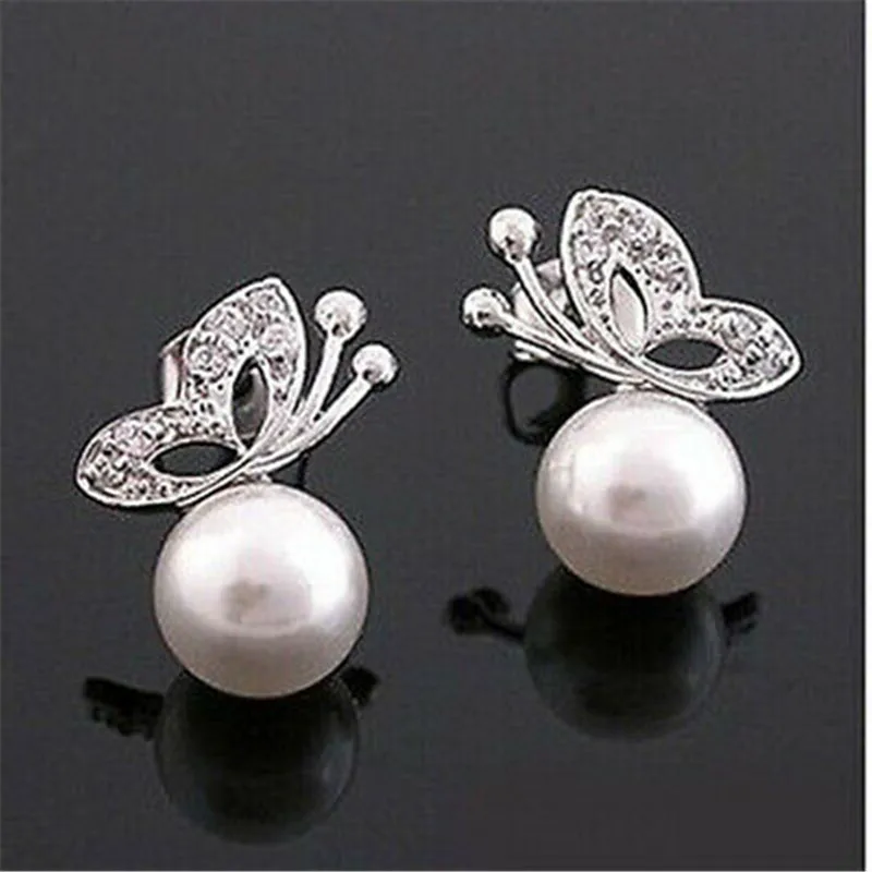 

New Women Earrings Alloy Bow Imitation Pearl Stud Earring Ladies Jewelry Party Wedding Ear Studs Girls