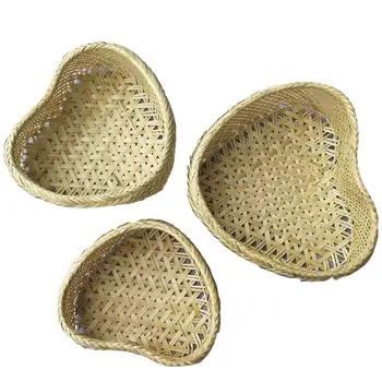 

Organizer Natural Handmade Heart-shaped Woven Bamboo Basket Candy Blue Storage Basket