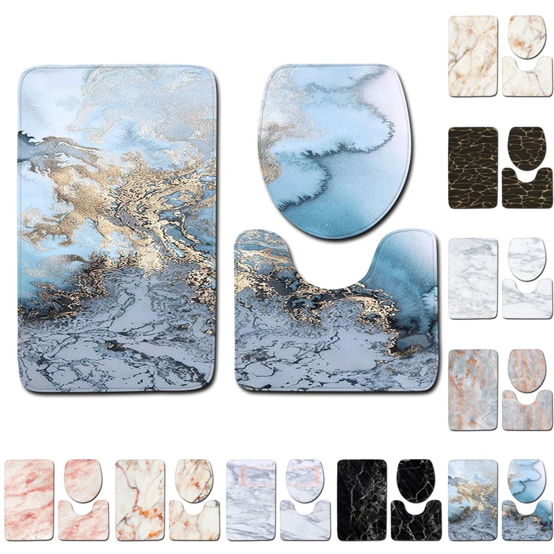 3 قطعة/المجموعة الرخام نمط عدم الانزلاق البساط غطاء مرحاض غطاء حمام حصيرة الحمام ديكور