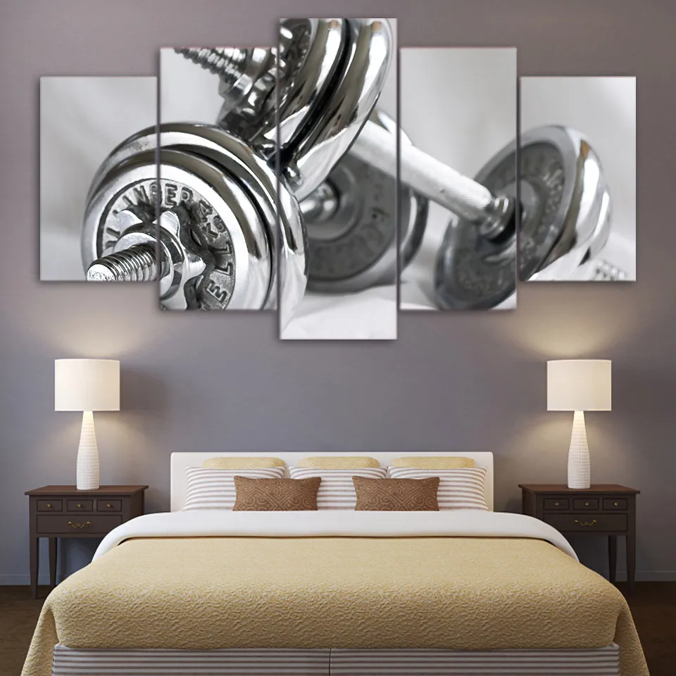 

Modular Painting Canvas Wall Art Pictures Home Decor 5 Pieces Gym Dumbells Fitness Equipment For Living Room Modern Poster Frame