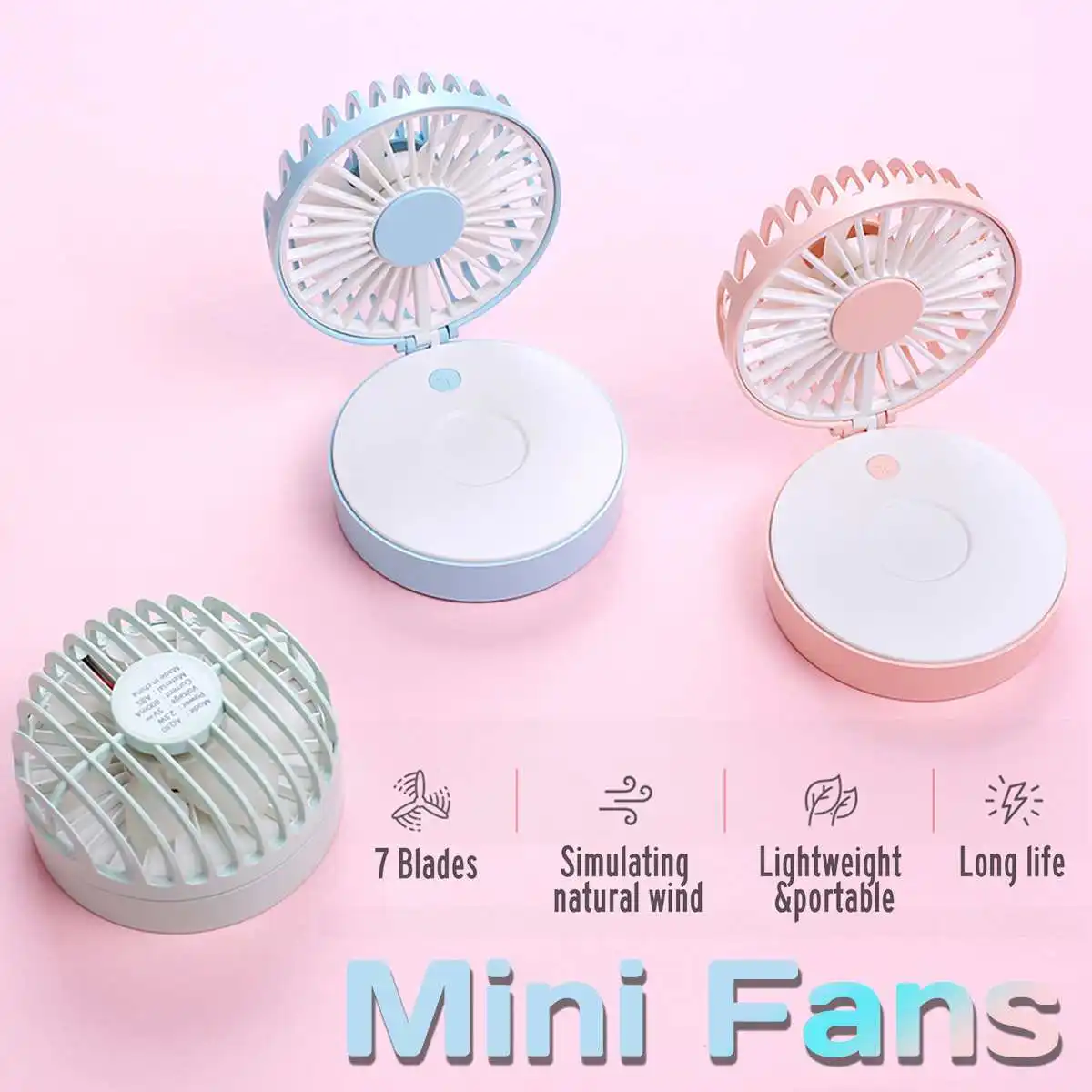 

Cake Hand Make-up Mirror Fan Work 100mins Mini Portable Handheld Fan Air Conditioner USB Battery Charge Air Cooler For Outdoor