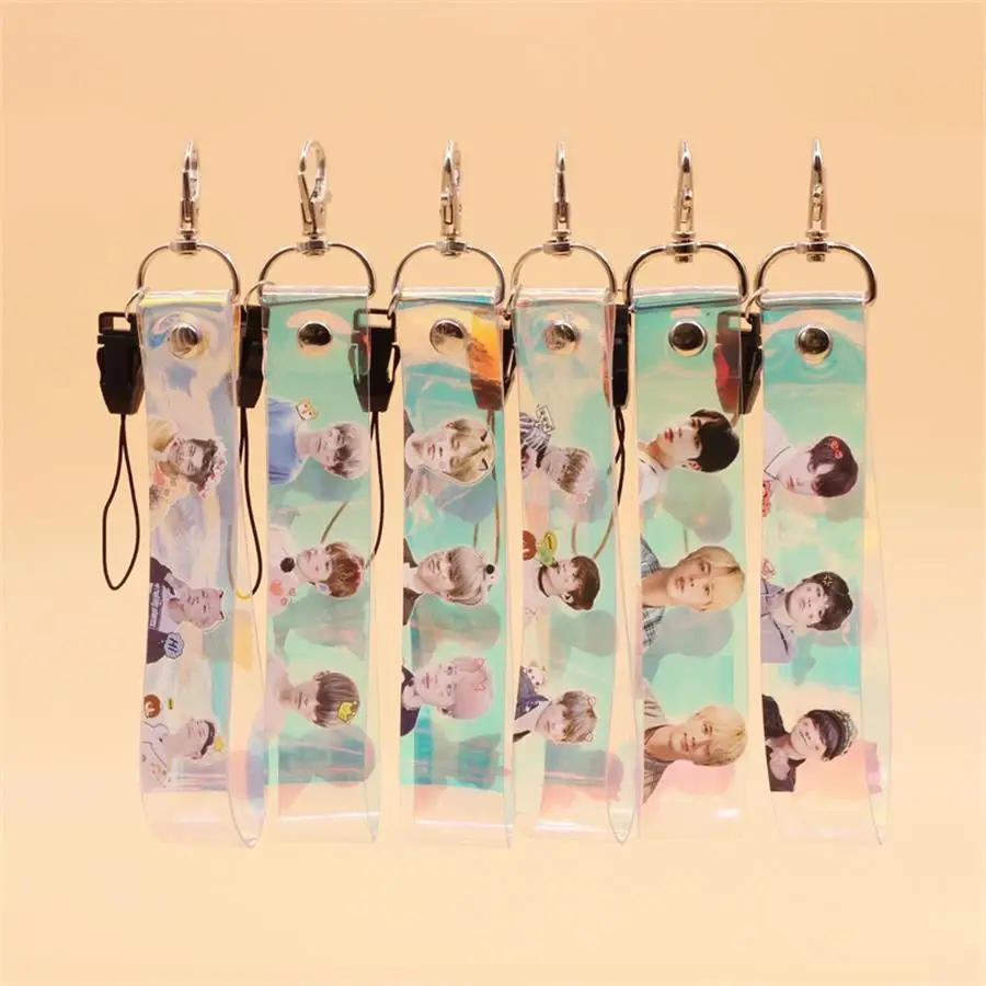 

Kpop Members Photo Laser Lanyard Keyring Key Holder Cute Clear Phone Strap Bag Pendant Fashion Keychain