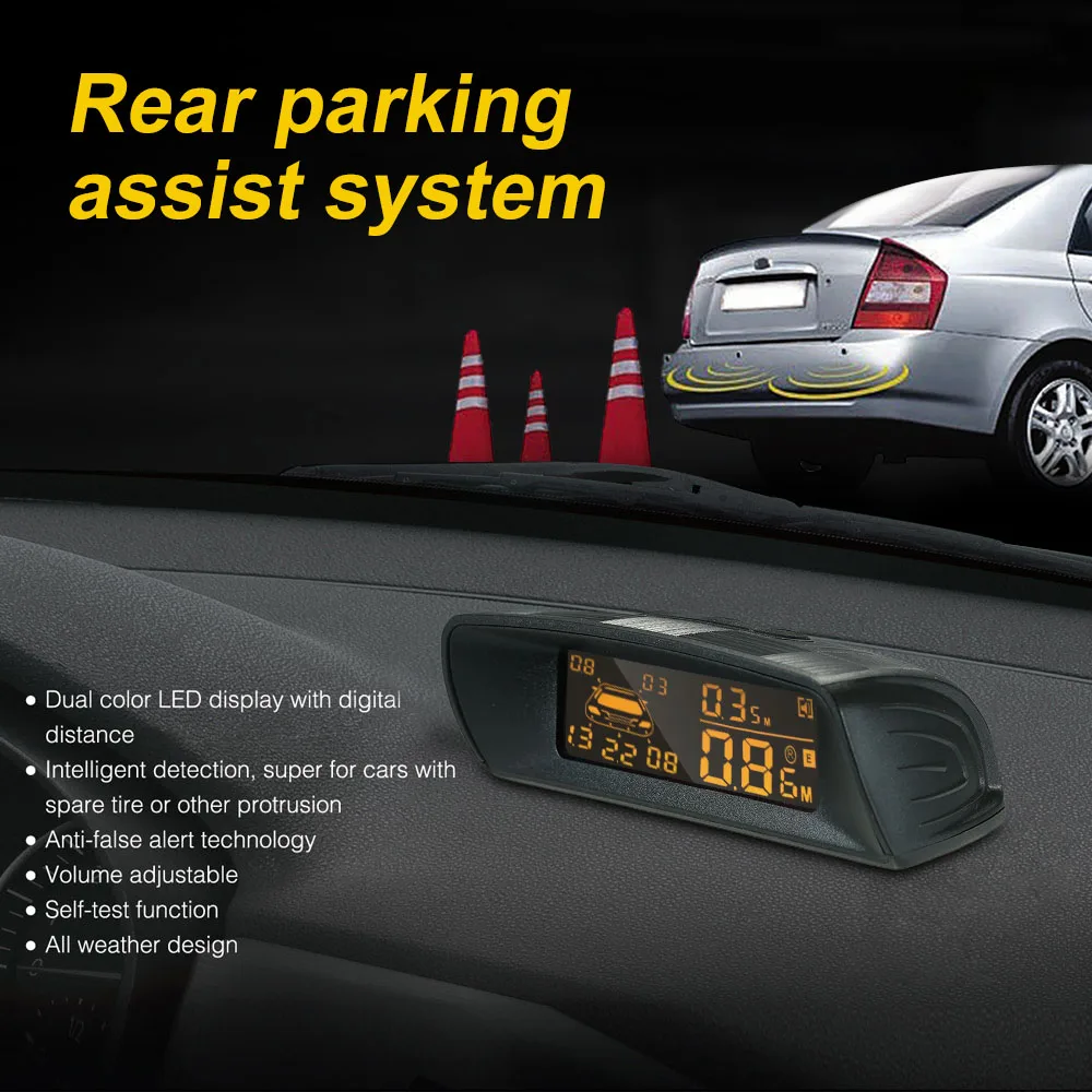 

Car Rear View Radar Parking System Car Reversing Buzzer 18.5mm LED 8 Reverse Backup Radar Sensor Car Parking Sensors Kit 12V
