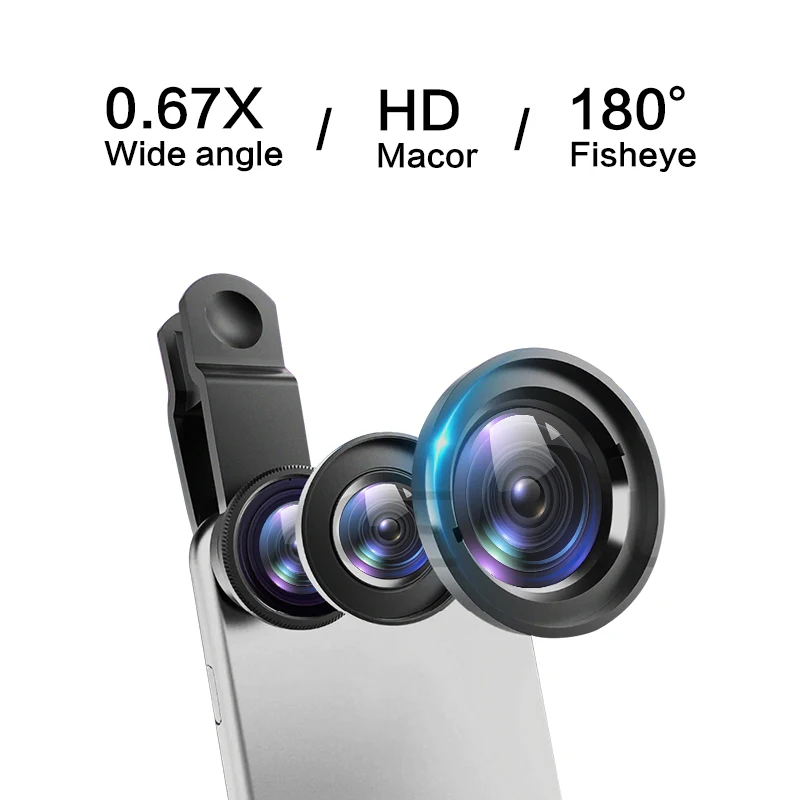 العدسات عدسة عين السمكة 3 في 1 الهاتف المحمول مشبك عدسة واسعة زاوية الكاميرا عدسة ماكرو ل فون Xiaomi هواوي لينوفو