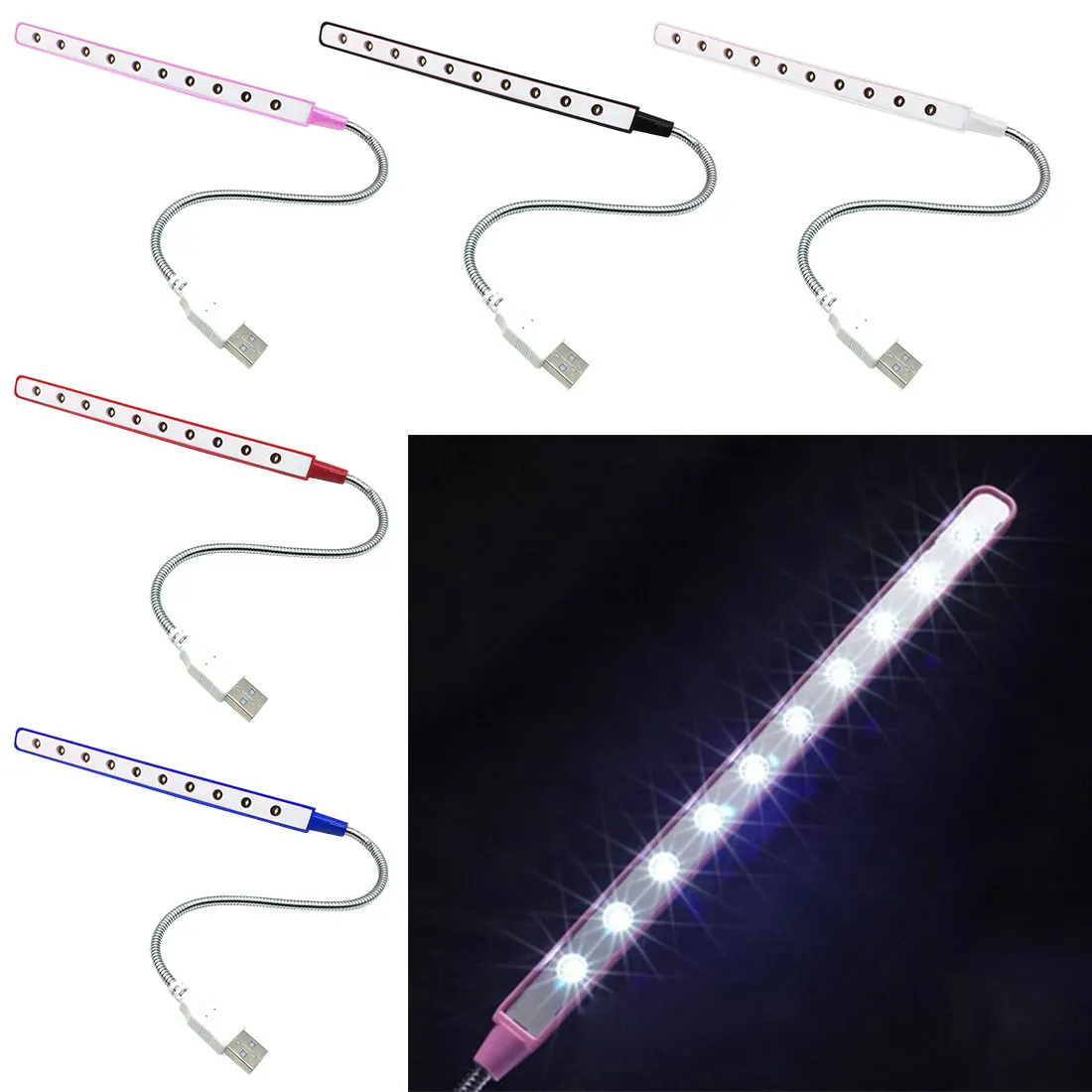 

Cute Mini High Quality Flexible Ultra Bright 10 LEDS USB Light Computer LED Lamp For PC Laptop Computers Convenient for Reading