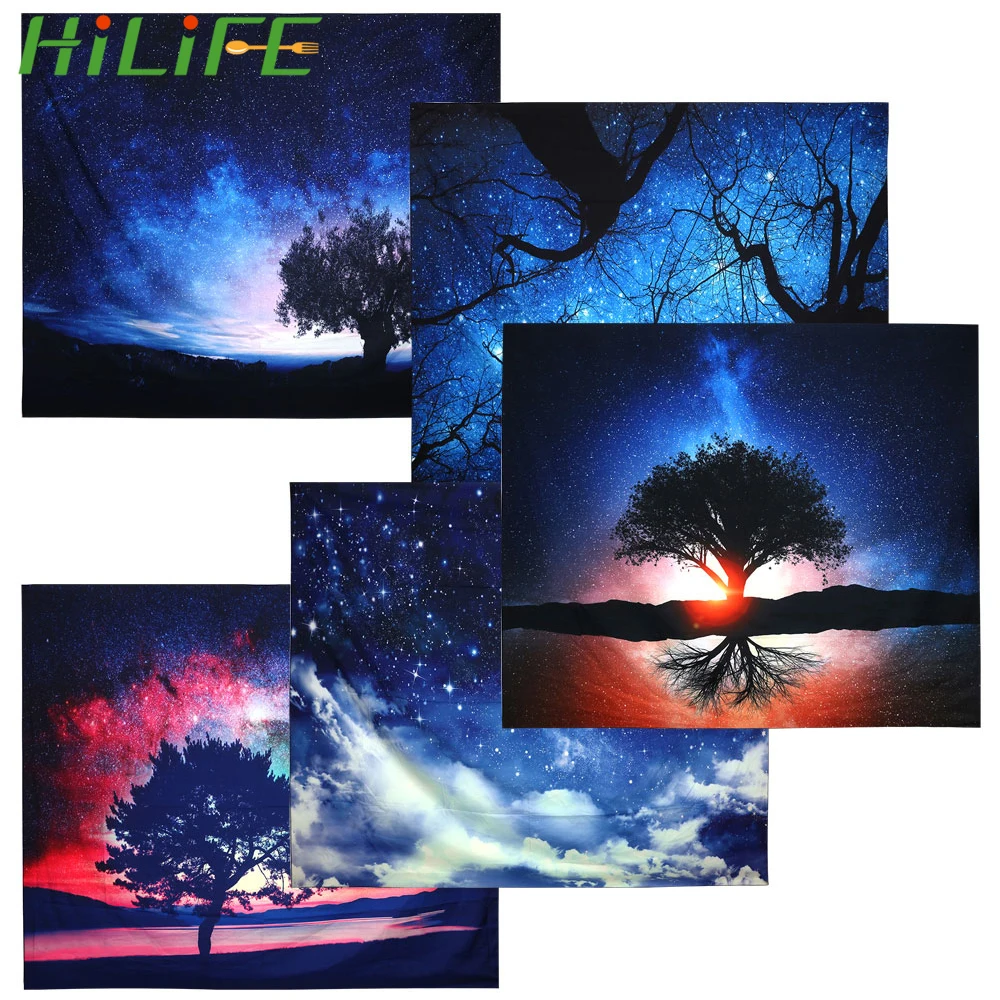 

150*130cm Beautiful Night Scenic Tapestry Starry Night Tapestries For Bedroom Wall Hanging Home Decor Star Plant Printed Carpet