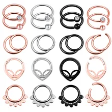 混合スタイル二層鋼クリッカーセグメント鼻フープリングヒンジ式耳鼻セプタムピアスユニセックスボディジュエリー鼻(China)