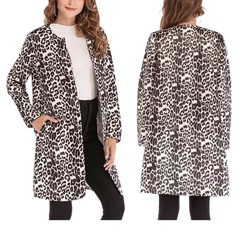 

Ladies Leopard Printing Sexy Trench Coat Women's Fashionable Casual Long Sleeve Long Coat Tops Comfortable Soft Simple Style New