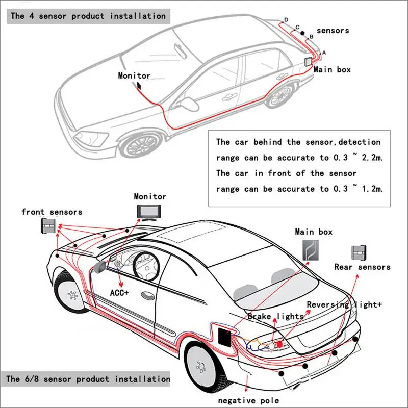 Sensor de aparcamiento 8 sensores coche de marcha atrás Radar aparcamiento coche Detector asistencia aparcamiento Radar reverso