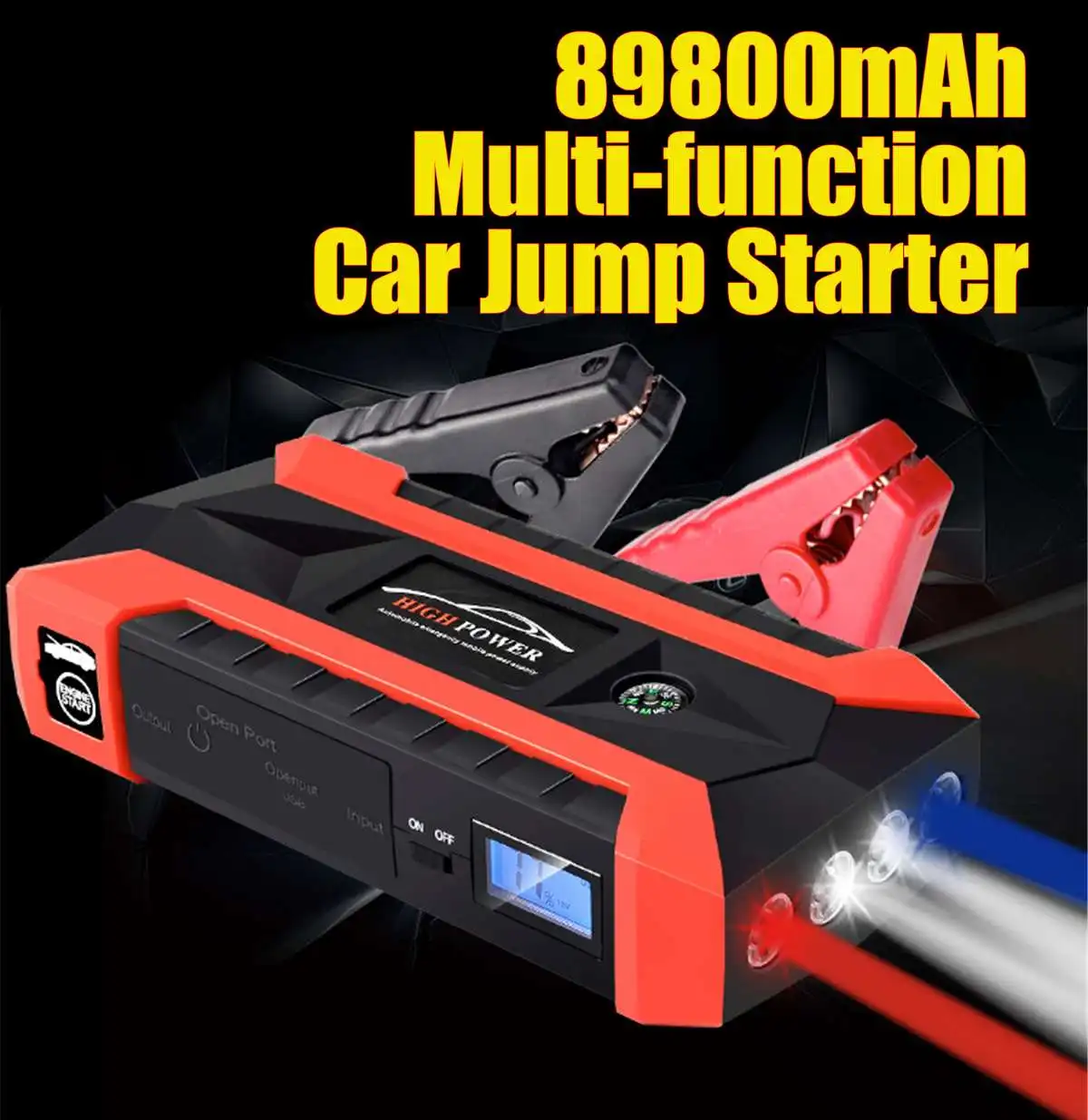 

89800mAh 4USB Waterproof Car Jump Starter Power Bank Multifunction Emergency Battery Booster Charger 12V Starting Device