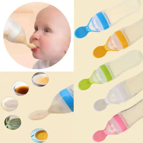 

90ML Lovely Safety Silicone Infant Baby Silicone Feeding With Spoon Feeder Food Rice Cereal Bottle For Best Gift