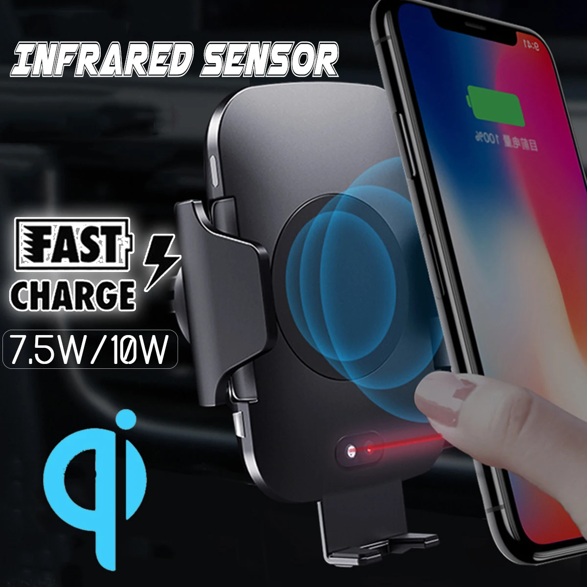 Smart Infrared Sensor Car Holder Qi Wireless Charger For iPhone Xs Max XR for Samsung Note9 Phone Holder Wireless Charger in Car Smart Infrared Sensor Car Holder Qi Wireless Charger For iPhone Xs Max XR for Samsung Note9 Phone Holder Wireless Charger in Car