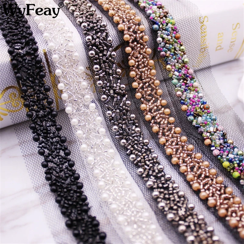 1 Yards/Lot Beaded Lace Ribbon Tape Lace Fabric Trim Embroidered Collar