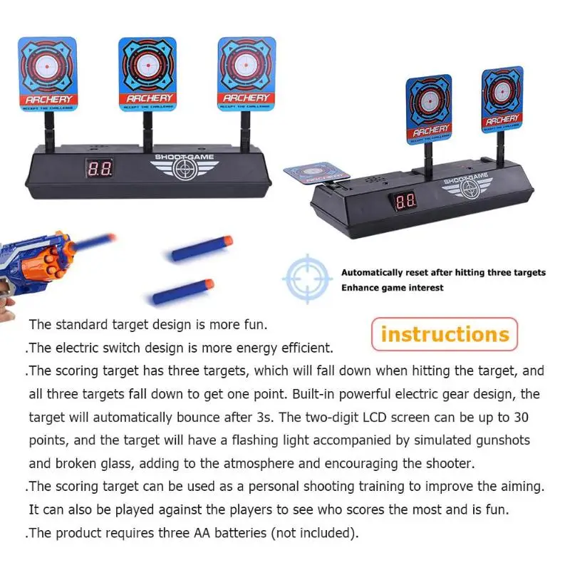For Nerf Toys Shooting Target Kids Sound Light Shooting Game High Precision Scoring Auto Reset Electric Gun Target Accessories For Nerf Toys Shooting Target Kids Sound Light Shooting Game High Precision Scoring Auto Reset Electric Gun Target Accessories