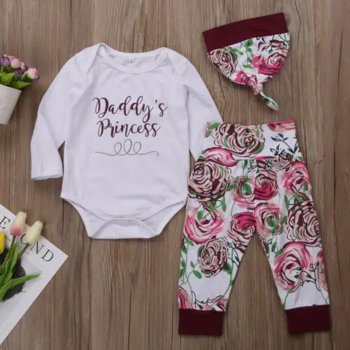 

Newborn Baby Girls Clothes Flower Romper Pants Leggings Hat Outfits Set