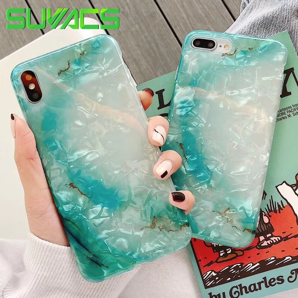 

SUYACS Phone Case For iPhone XS MAX XR 6 6S 7 8 Plus X Beautiul Green Dream Shell Soft IMD Graphic Phone Back Cover Case Shell