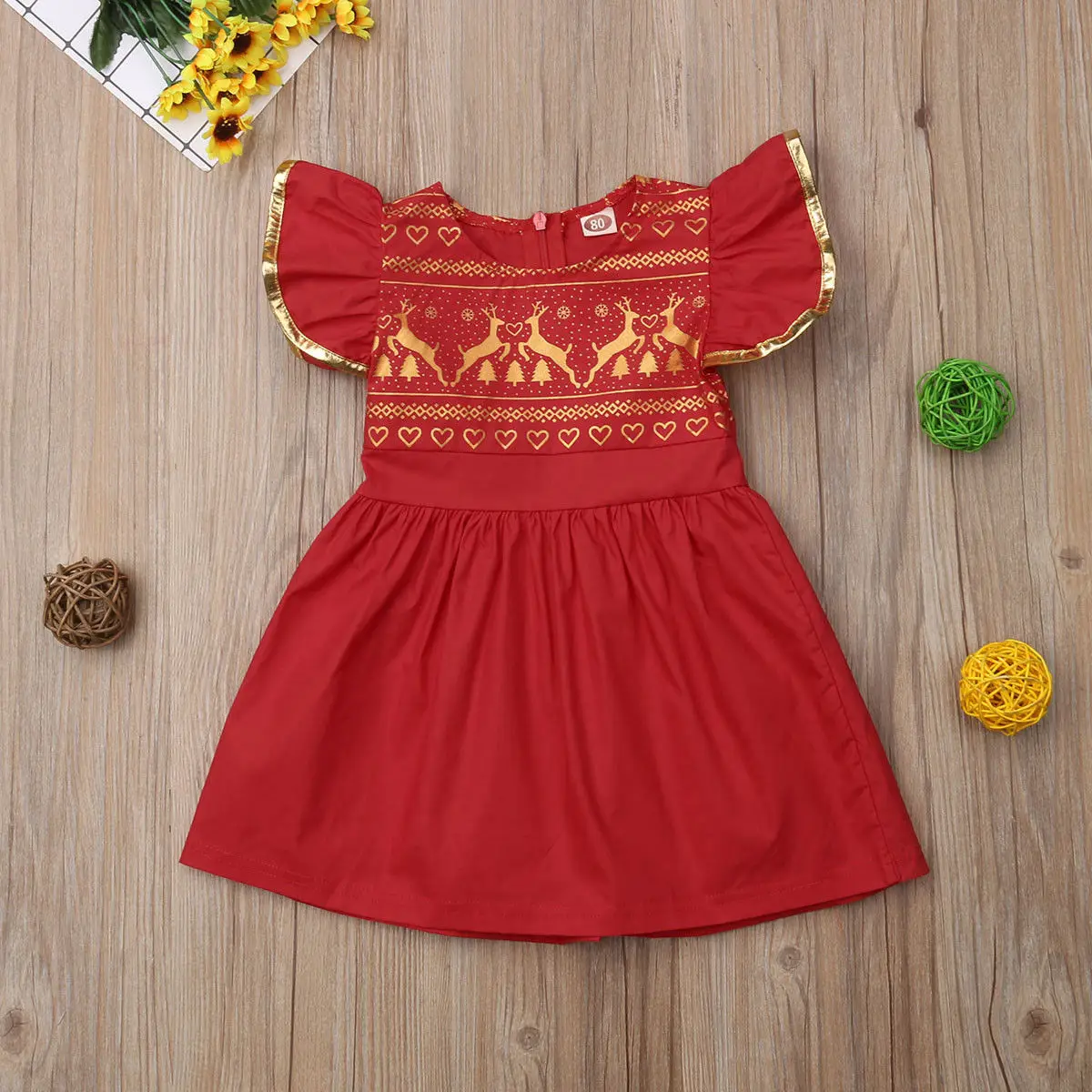 

2018 New Brand Newborn KIds Baby Girls Cartoon Deer Christmas Dress Princess Party Clothes TuTu Red Cute Xmas Dresses
