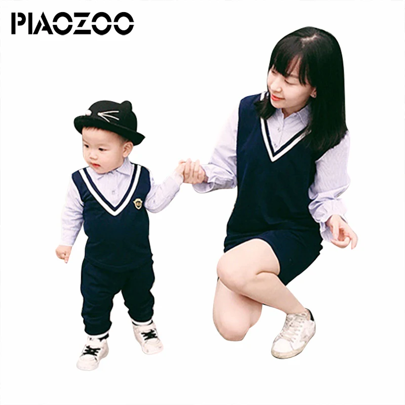 

2018 autumn family look Elegant fake two piece pathwork Long Blouse mother daughter dresses father and son matching outfits P20