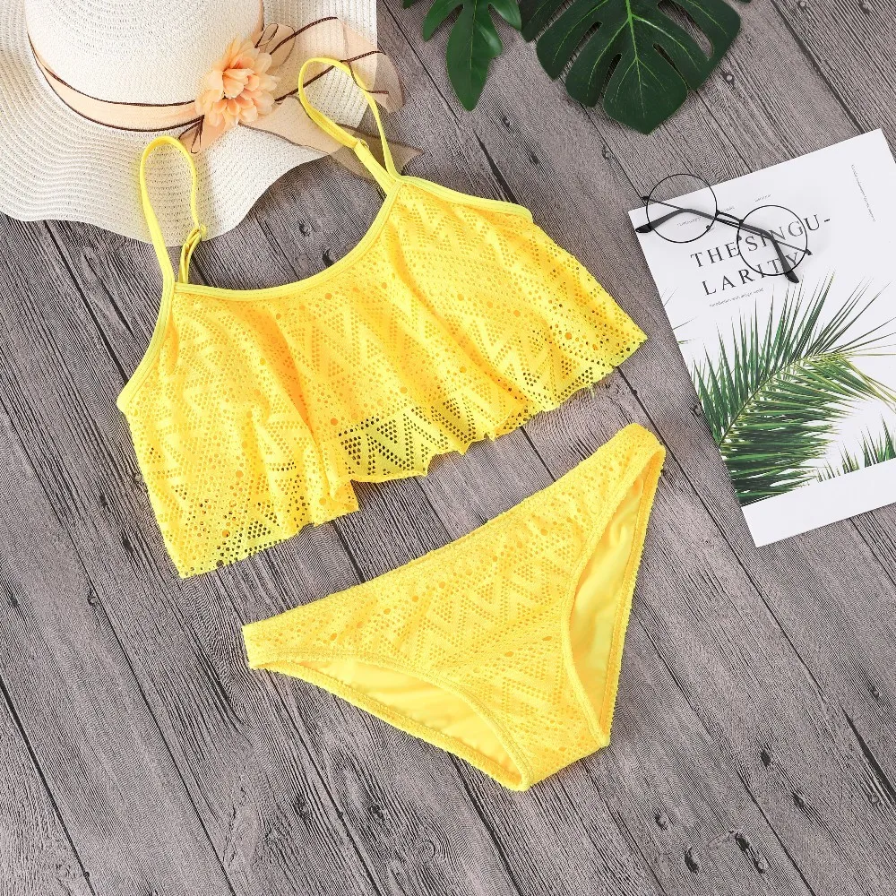 Minimalism Le Sexy Bandage Bathing Suits Bikinis Hollow Swimwear Women 2019 Swimsuit Flounced Biquini Maillot De Bain Bikini Set