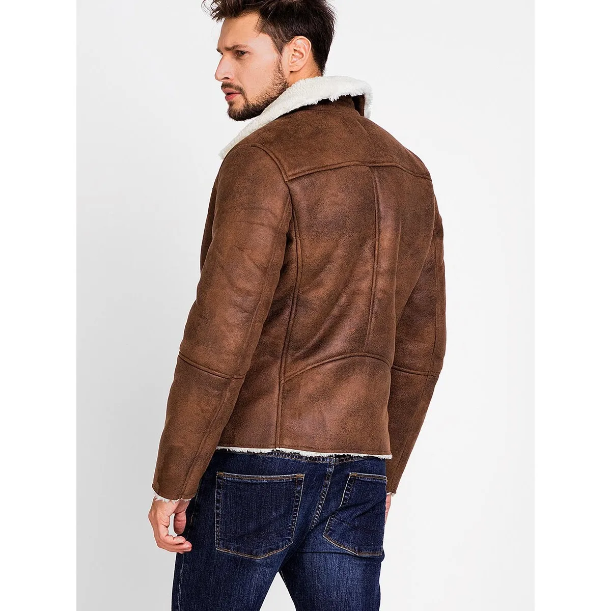 60% OFF Faux Suede Jacket for Men Brown Biker Winter Jacket Men Spring Autumn Turn Down Collar Casual Cool Faux Suede Jacket Coat