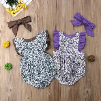 

Newborn Baby Girl Floral Romper Jumpsuit Summer Sunsuit Clothes Headband Outfit Toddler Girl One-pieces Ruffles Romper