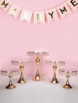 

5pcs Luxury Gold tall cake decorating Crystal cake holder stand wedding cupcake plate cupcake sweet dessert table centerpieces