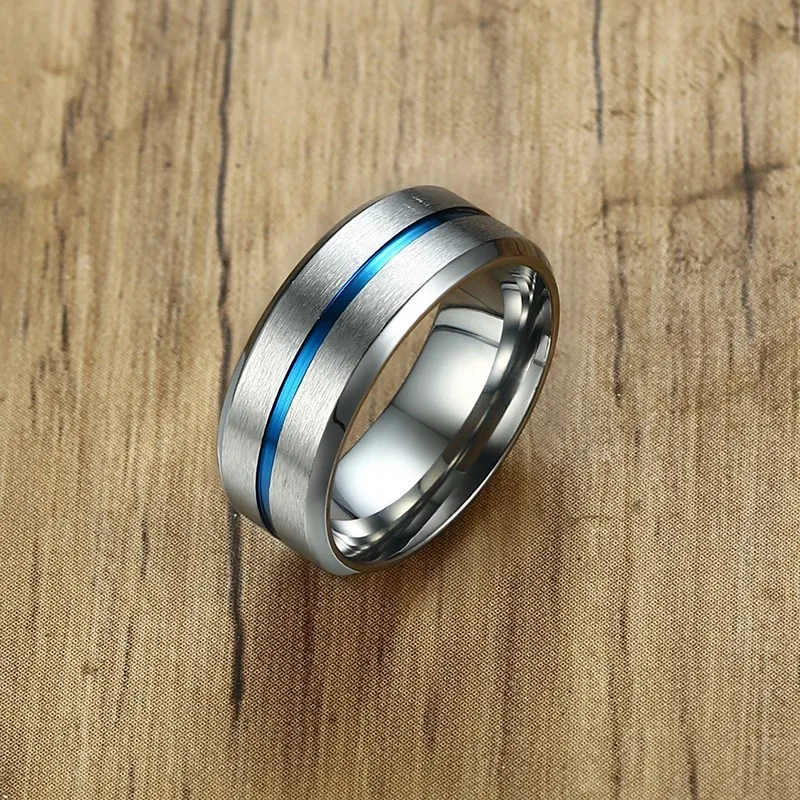 Personalized Name Text Men's Ring Stainless Steel Blue Groove Wedding Engagement Brands Custom Lovers' Gifts
