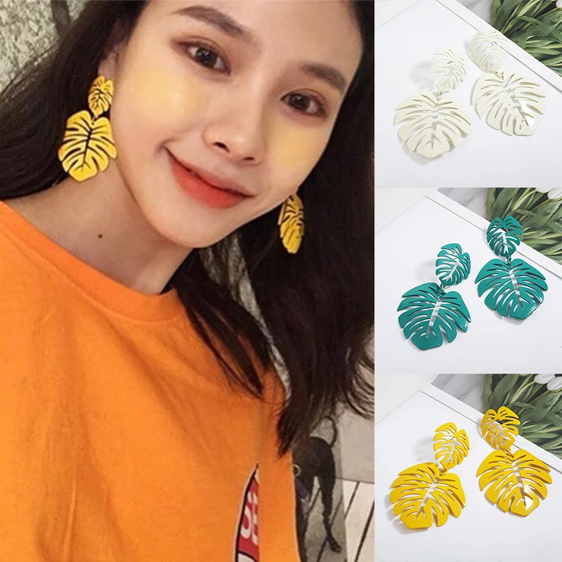 

Dangle Drop Ear Beach Palm Earrings Hollow Leaves Boho Fashion Jewelry Coconut