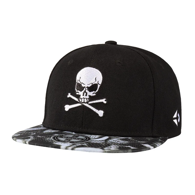6 панель вышивка череп Кепка с плоским козырьком хип хоп Уличный танец Snapback