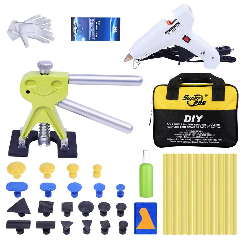 

Super PDR Auto Dent Puller Suction Cup Glue Tabs 12V White Hot Melt Glue Gun Hot Adhesive Glue Sticks Dent Repair Tools Sets Bag