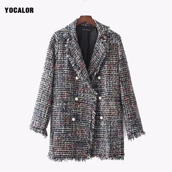 

2018 Spring Plaid Outerwear Coats Pearls Button European Fashion Coat Female Women Basic Autumn Jacket chaneels Clothing
