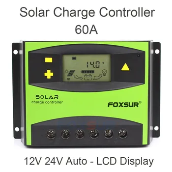 

Foxsur Pv Solar Charge Controller 50a 60a Pwm 12v 24v Auto Solar Panel Charging Discharge Regulator With Large Power Heat Sink
