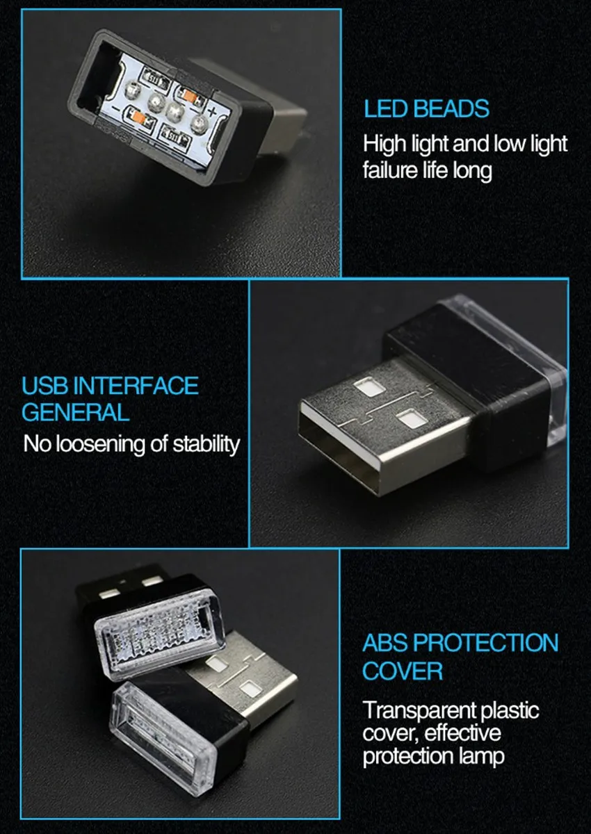 

Car USB LED Interior Decorative Light for Audi A3 A4 B6 B8 A6 C5 C6 80 B5 B7 A5 Q5 Q7 TT 8P 100 8L C7 8V A1 A3 Q3 A8 RS S line
