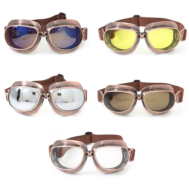 

Motorcycle Goggle Bronze Frame Retro Style Windproof Helmet Cross Country Motorbikes Sports Vintage Aviator Pilot Style Supplies