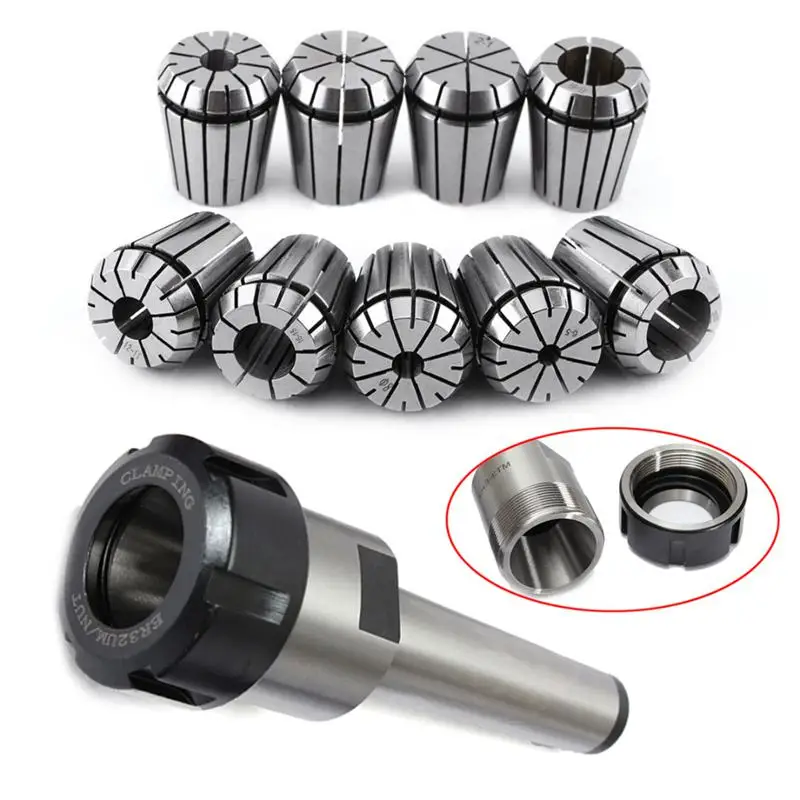 

9pcs ER32 Spring Collets Set 2/4/6/8/10/12/16/18/20mm + 1pcs MT3 M12 ER32 Collet Chuck Morse Taper Holder