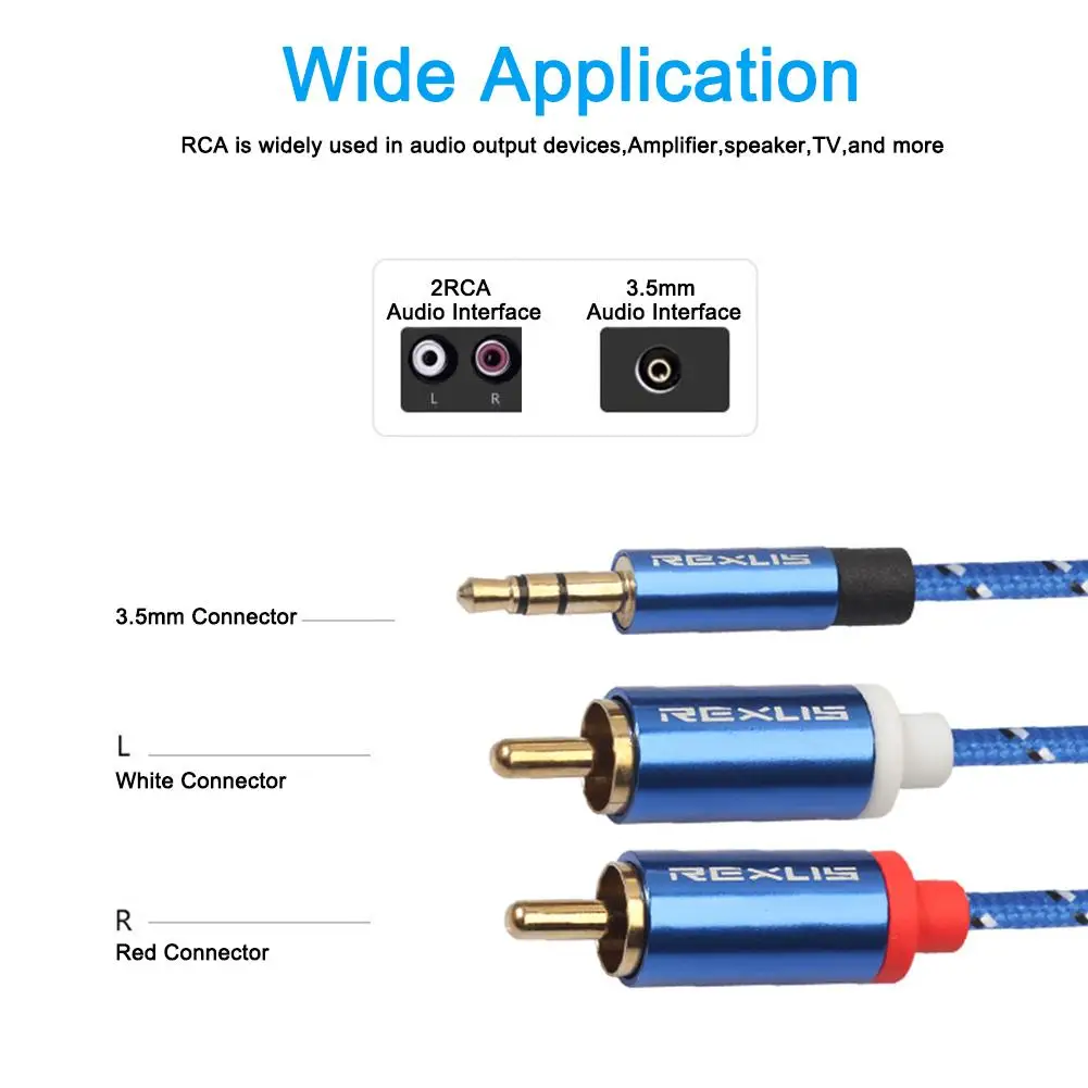 

Audio Cable 2RCA To 3.5 Audio Car Cable For Amplifier Phone Headphone Speaker RCA 3.5mm Jack Male To Male RCA AUX Cable