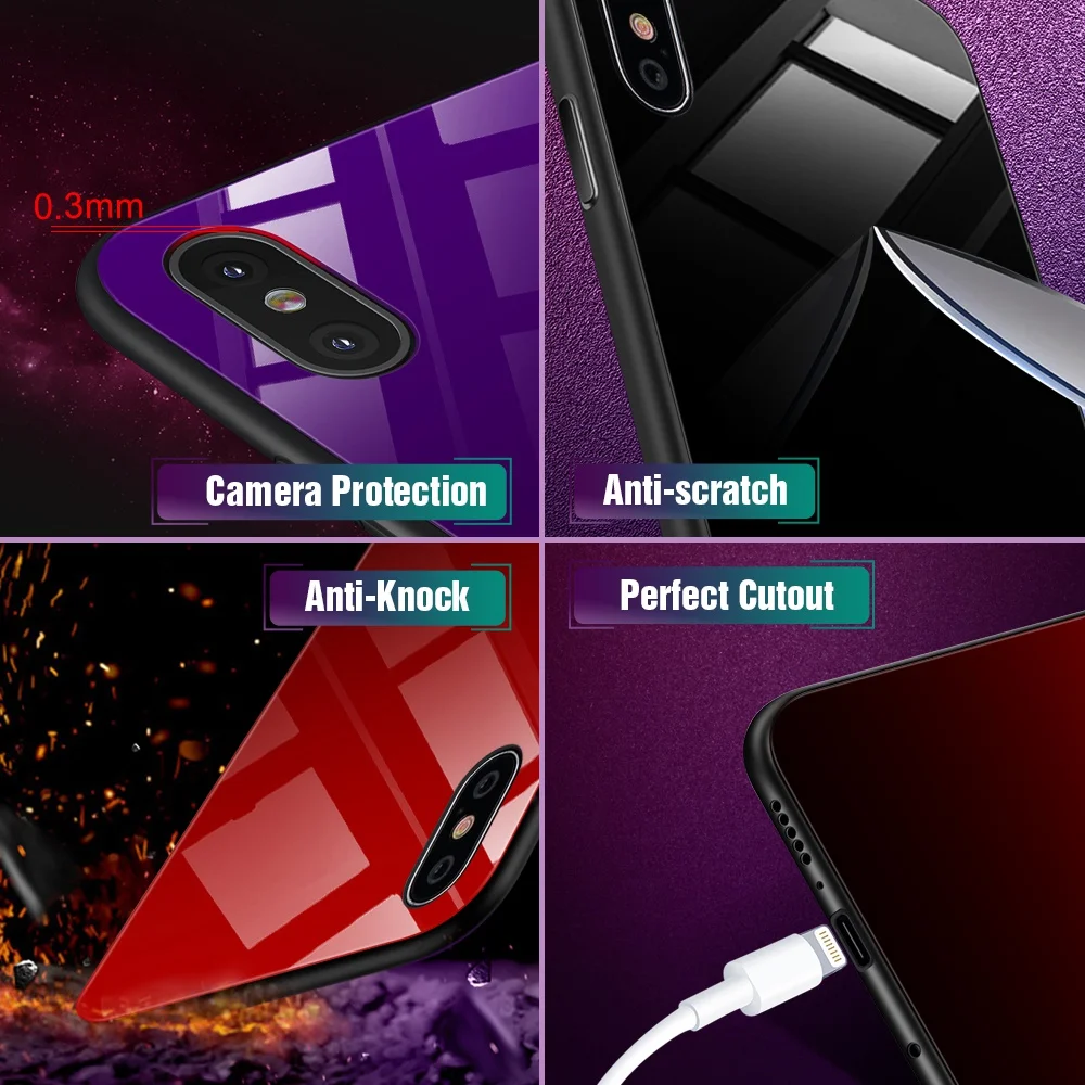 Gradient Tempered Glass Case For iPhone X 7 6 Xs Max Xr Luxury Silicone Phone Case For iPhone 7 8 Plus Case For iPhone X 7 Coque
